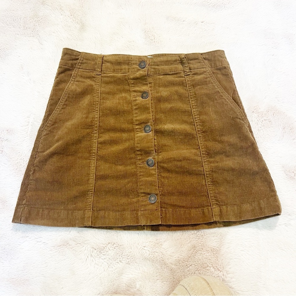 FOREVER 21 Brown Corduroy Mini Skirt with Front Buttons Size Medium